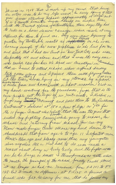 Moe Howard's Handwritten Manuscript Page When Writing His Autobiography -- Moe Tells of Skipping School & Wanting to Be an Actor, ''an awful time with the truant officers'' -- Single 8'' x 12.5'' Page